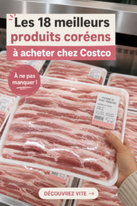 Sélection de produits coréens disponibles chez Costco, sur un fond de cuisine chaleureuse.