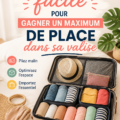 Femme préparant une valise avec des vêtements bien pliés et organisés