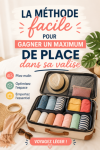 Femme préparant une valise avec des vêtements bien pliés et organisés