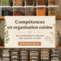 Cuisine moderne organisée avec des rangements pratiques et esthétiques.