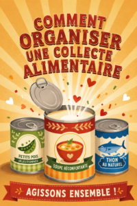 Collecte alimentaire organisée avec des bénévoles souriants au sein de la communauté