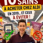 Produits sains et équilibrés présentés sur une table après une course chez Aldi.