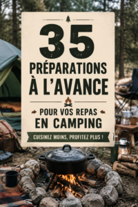 Plats préparés avant un voyage de camping, réunis sur une table, illustre les recettes faciles à emporter.