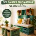Caisses en plastique transformées en meubles créatifs dans un intérieur chaleureux.