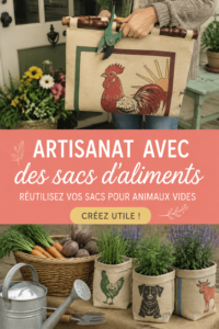 Objets pratiques et décoratifs créés à partir de sacs de croquettes recyclés.