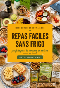 Assiette de repas de camping pratique sans réfrigérateur avec des légumes et des protéines.