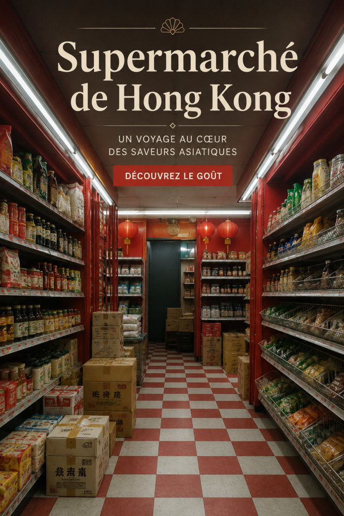 Panorama d'un supermarché à Hong Kong avec une variété de produits asiatiques