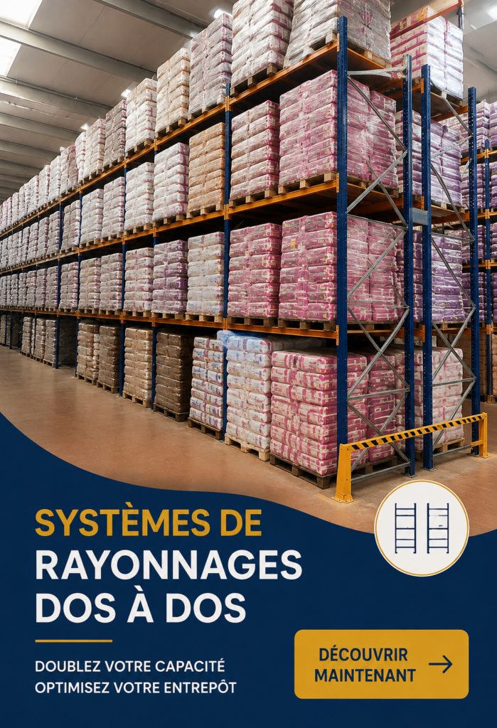 Système de rayonnage dos à dos bien organisé dans un espace moderne