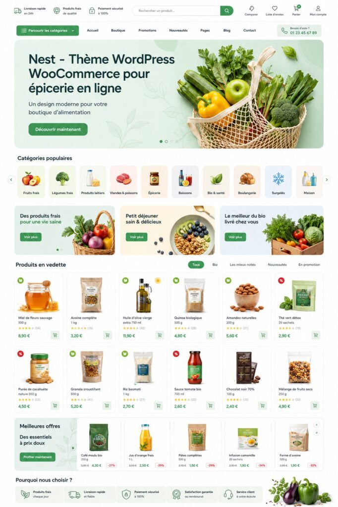 Capture d'écran du thème Nest pour une épicerie en ligne