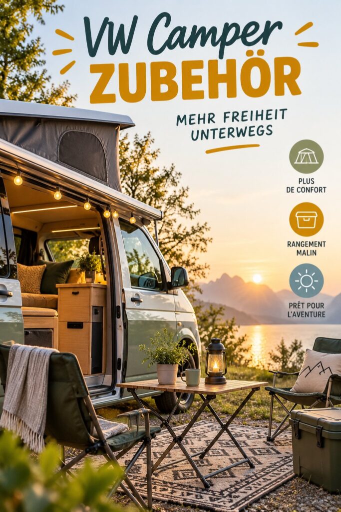 VW Camper avec accessoires de voyage indispensables