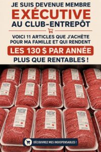 Membre Costco choisissant des produits pour sa famille dans un entrepôt.