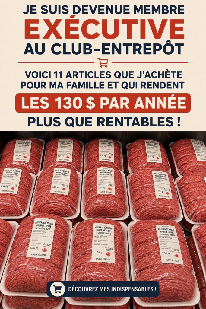 Membre Costco choisissant des produits pour sa famille dans un entrepôt.