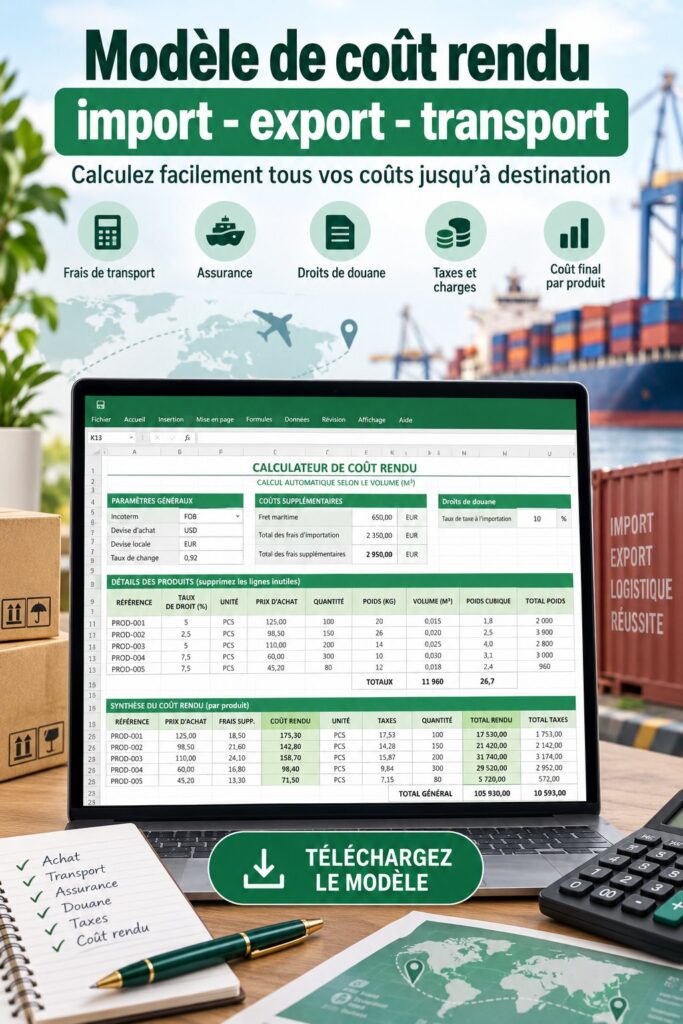 Illustration d'un tableau de coût de revient pour l'import-export montrant des graphiques.