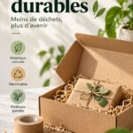 Des exemples d'emballages durables en carton recyclé sur une surface en bois.
