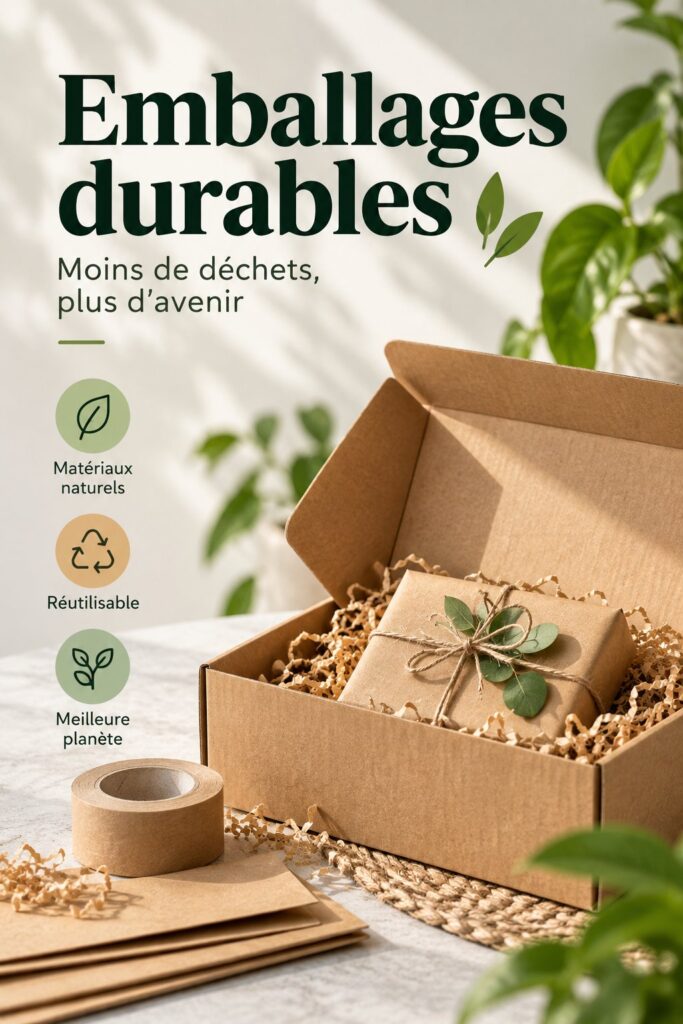 Des exemples d'emballages durables en carton recyclé sur une surface en bois.