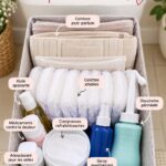 Femme heureuse tenant des essentiels pour le post-partum dans un cadre chaleureux