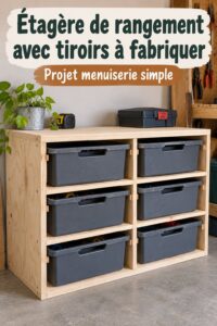 Etagère cargo en bois artisanale avec tiroirs pratiques dans une salle de séjour