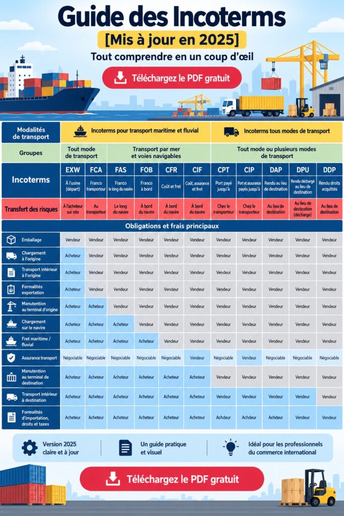 Illustration représentant les Incoterms et leur application en logistique.