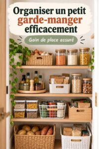 Aménagement de petits garde-manger avec des rangements efficaces et pratiques.