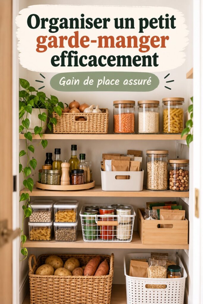 Aménagement de petits garde-manger avec des rangements efficaces et pratiques.