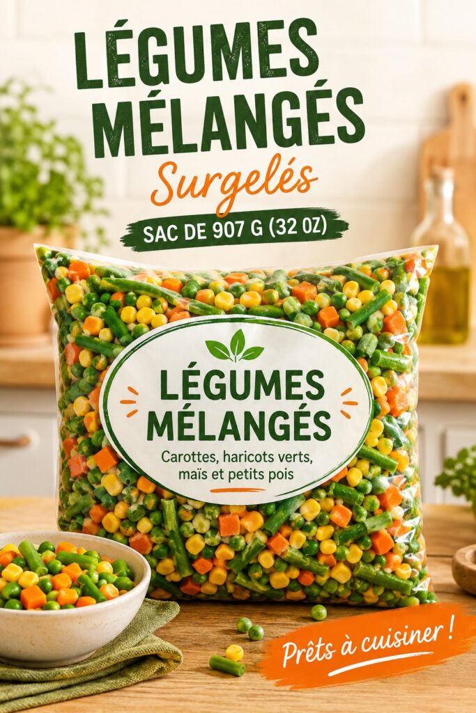 Sac de légumes mélangés surgelés avec légumes colorés et frais