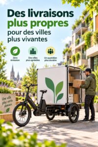 Image d'un véhicule Velove effectuant une livraison urbaine durable en milieu citadin.