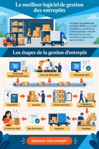Logiciel de gestion d'entrepôt affichant des statistiques de performance