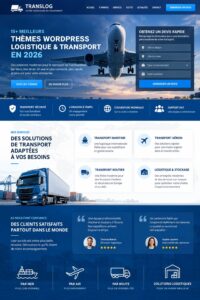 Écran montrant différents thèmes WordPress pour le secteur logistique