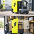 Minivan électrique compact garé dans un cadre urbain, prêt pour des trajets quotidiens.