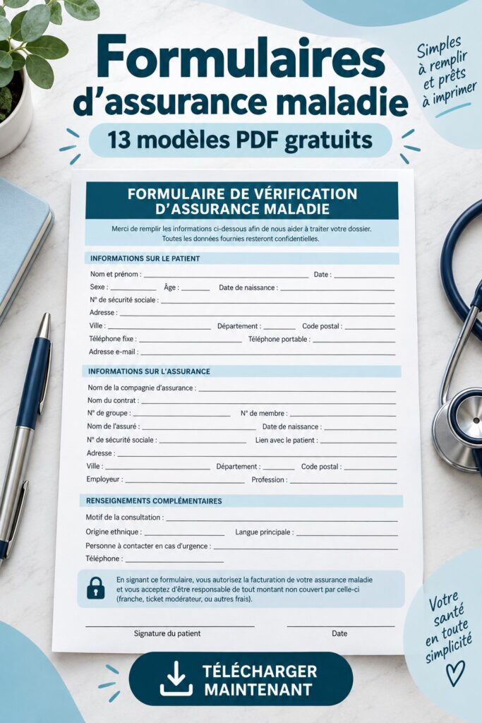 Modèles de formulaires d'assurance médicale gratuits à imprimer pour faciliter les démarches administratives.