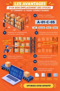 Agencement d'un entrepôt optimisé pour une meilleure logistique.