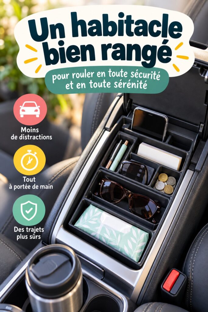 Console de voiture bien organisée avec des objets essentiels
