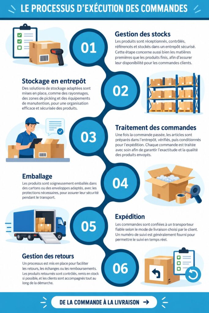 Illustration d'un processus de préparation de commandes organisé et efficace.