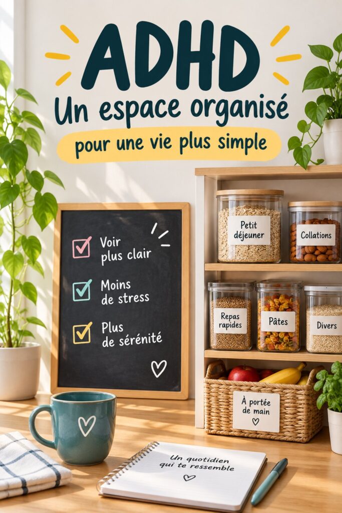 Un garde-manger bien rangé avec des bacs transparents et des étiquettes.