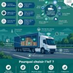 Vue d'un système de transport logistique intelligent en action, représentant l'optimisation des livraisons.