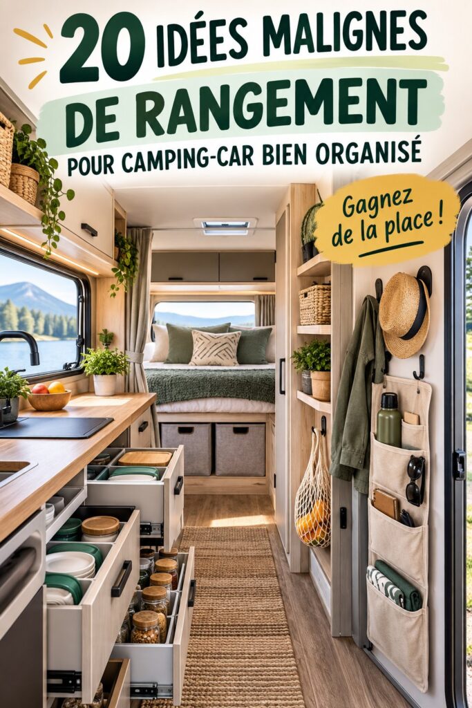 Un van aménagé avec un rangement bien organisé pour un confort optimal.