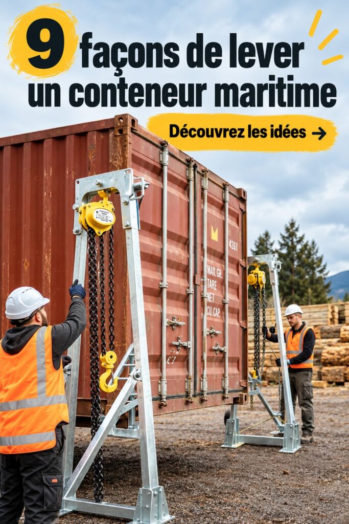 Femme utilisant un chariot élévateur pour soulever un conteneur maritime sur un chantier