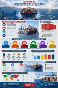 Infographie sur l'expédition internationale avec des illustrations et des conseils pratiques.