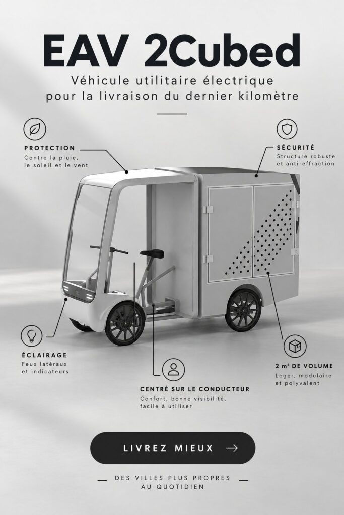 Un véhicule électrique utilisé pour la livraison urbaine, montrant une alternative durable pour le dernier kilomètre.
