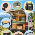 Accessoires pratiques pour mini camper box, incluant solutions de rangement et équipement de confort.
