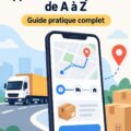 Illustration d'une application d'expédition sur un smartphone, montrant une interface utilisateur conviviale.