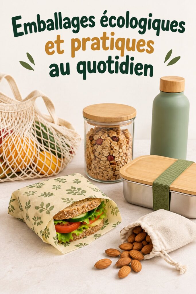 Emballages écoresponsables en rangement affichés dans une cuisine