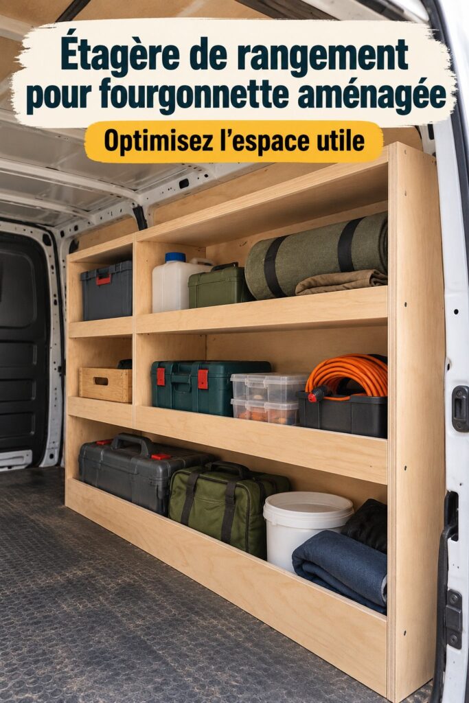 Étagère en bois dans un fourgon utilitaire bien rangé
