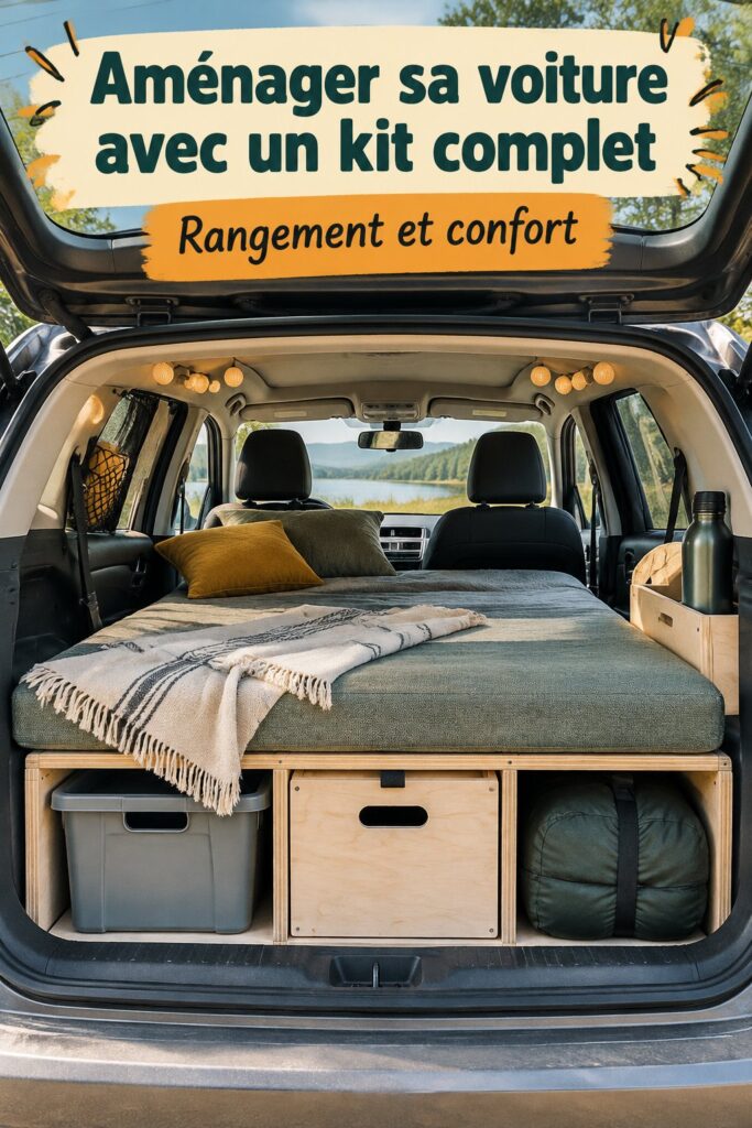 Kit d'aménagement pour voiture avec accessoires organisés