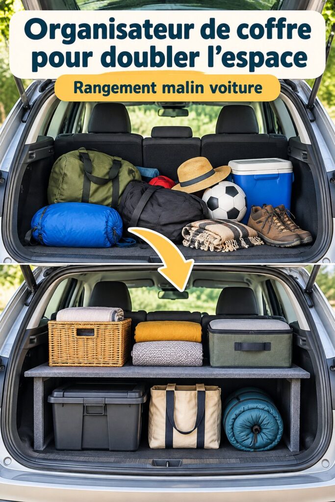 Un coffre de voiture bien organisé avec des accessoires de rangement pratiques.