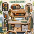Espace de camping bien rangé avec des équipements organisés et accessibles.