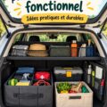Un coffre de voiture bien organisé avec des rangements astucieux et pratiques.