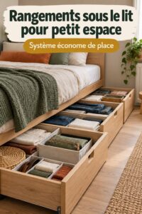 Un camping-car bien organisé avec un espace sous le lit optimisé.