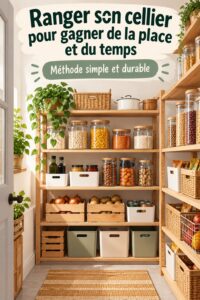 Cellier organisé avec des contenants et étagères