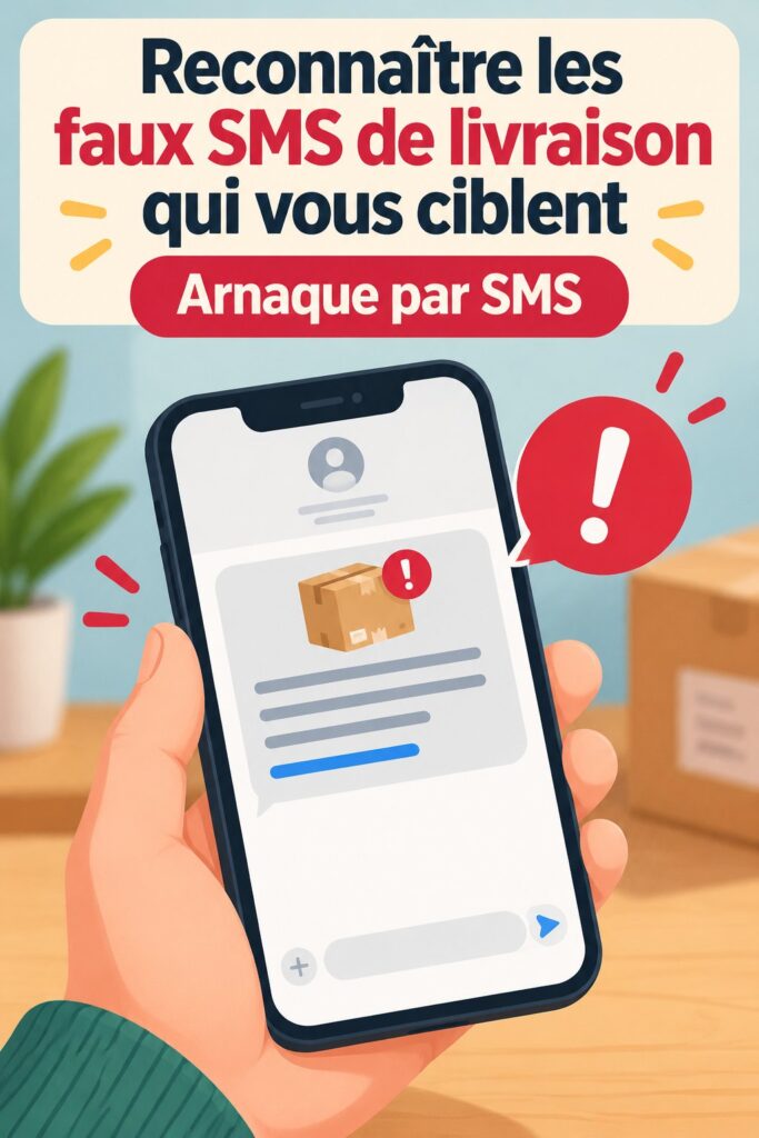 Image illustrant des faux SMS de livraison pour alerter les femmes contre les arnaques.